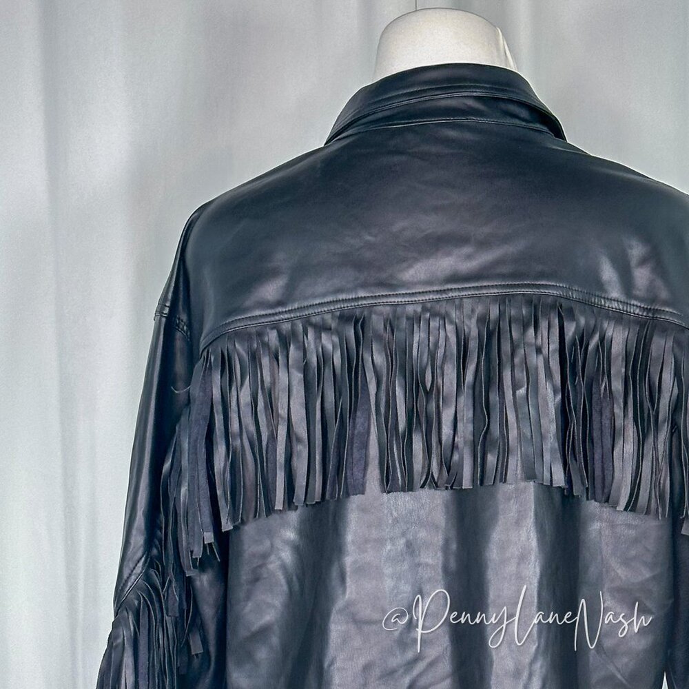 Olivacious Faux Leather Fringe Jacket Black Size Large - Picture 8 of 9